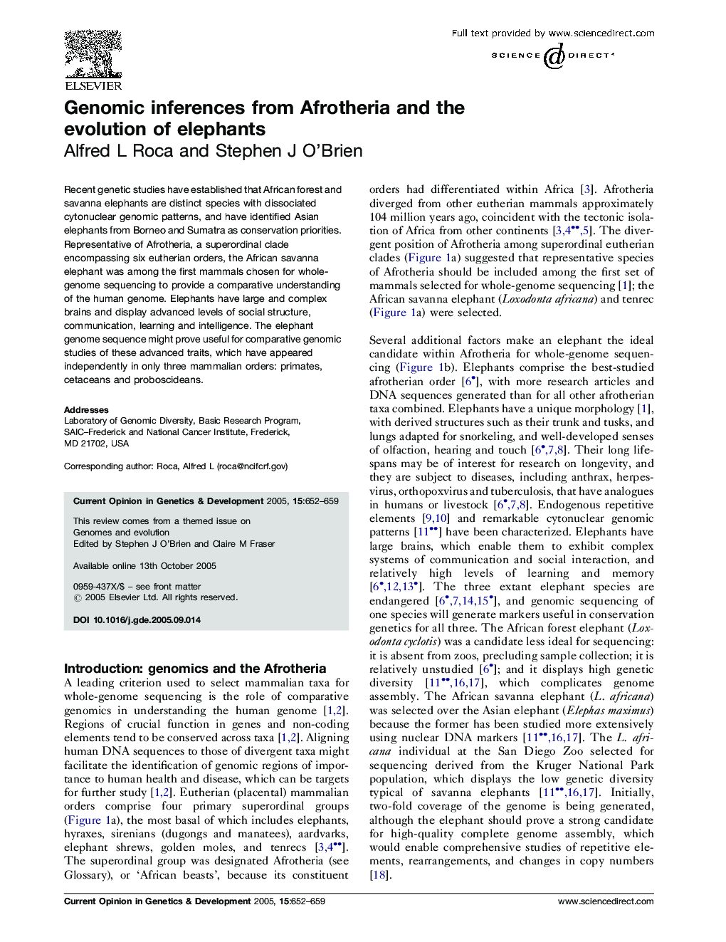 Genomic inferences from Afrotheria and the evolution of elephants