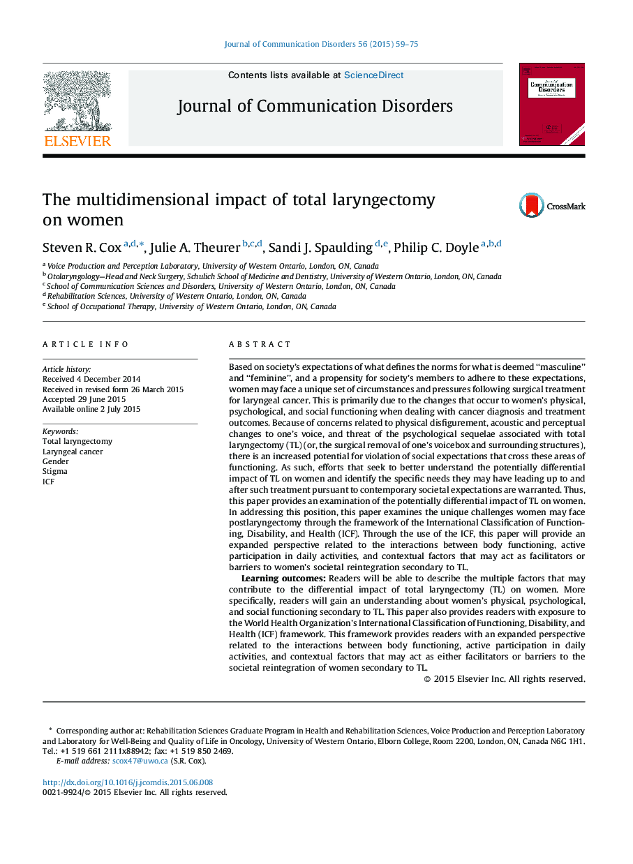 The multidimensional impact of total laryngectomy on women