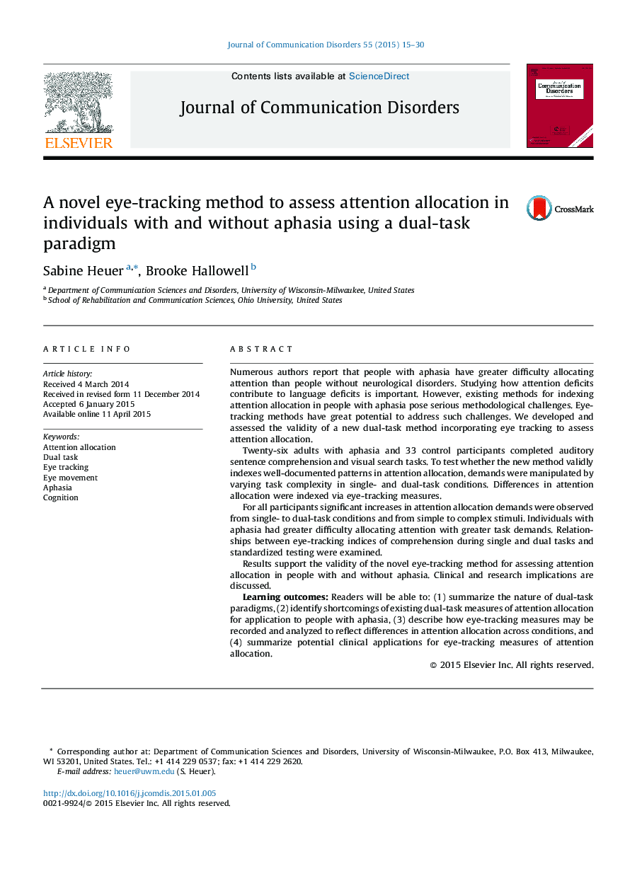 A novel eye-tracking method to assess attention allocation in individuals with and without aphasia using a dual-task paradigm