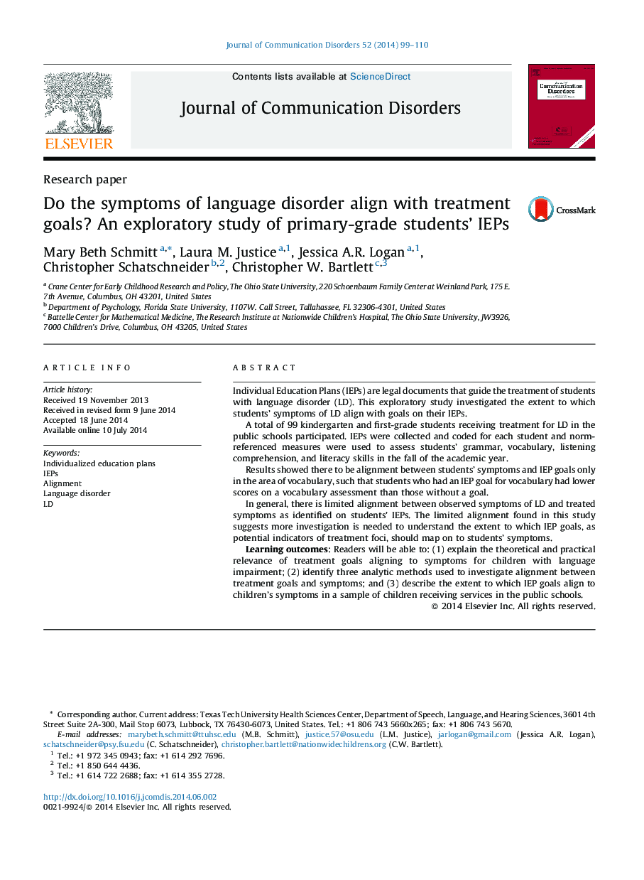 Do the symptoms of language disorder align with treatment goals? An exploratory study of primary-grade students’ IEPs