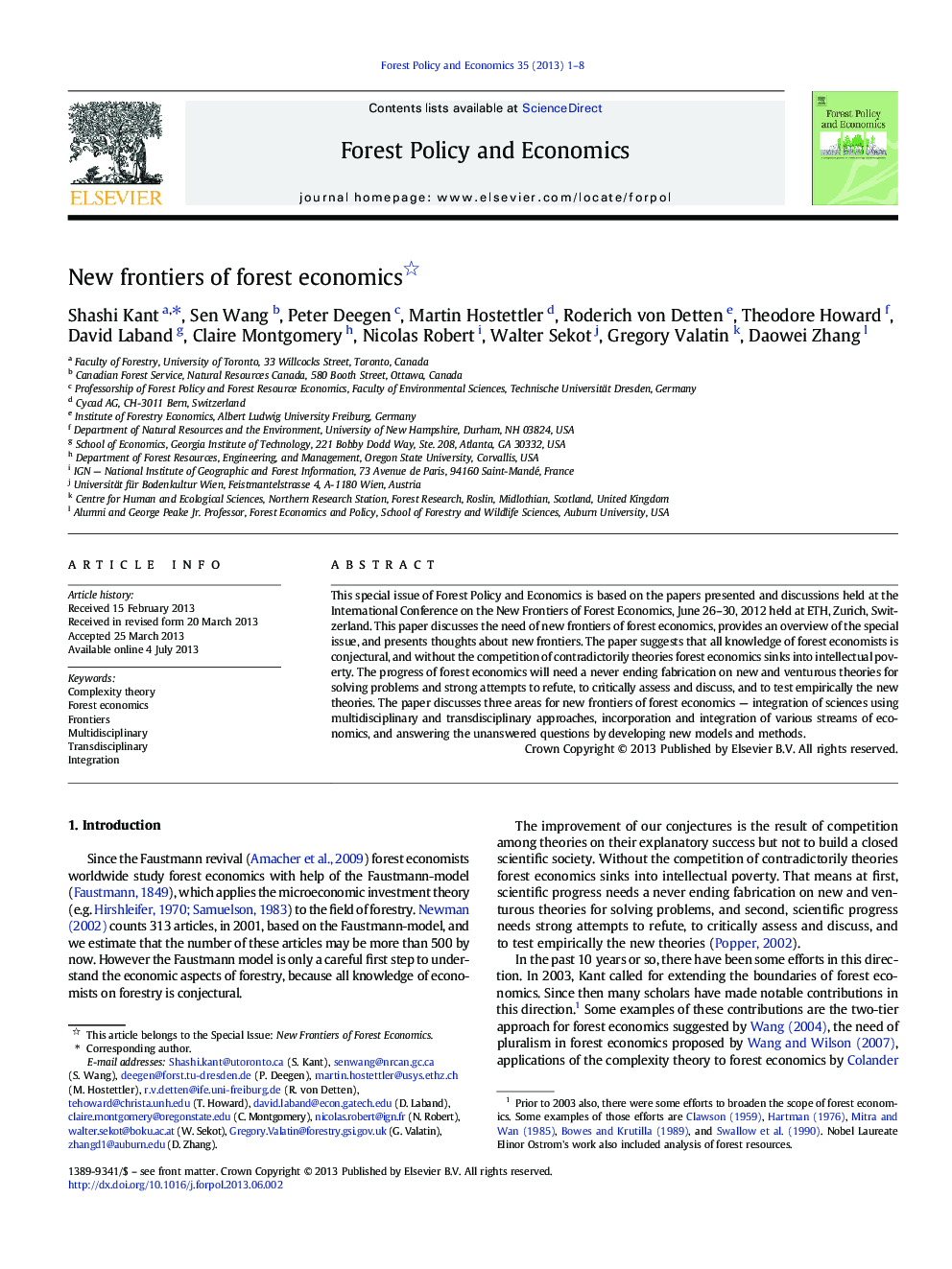 New frontiers of forest economics 