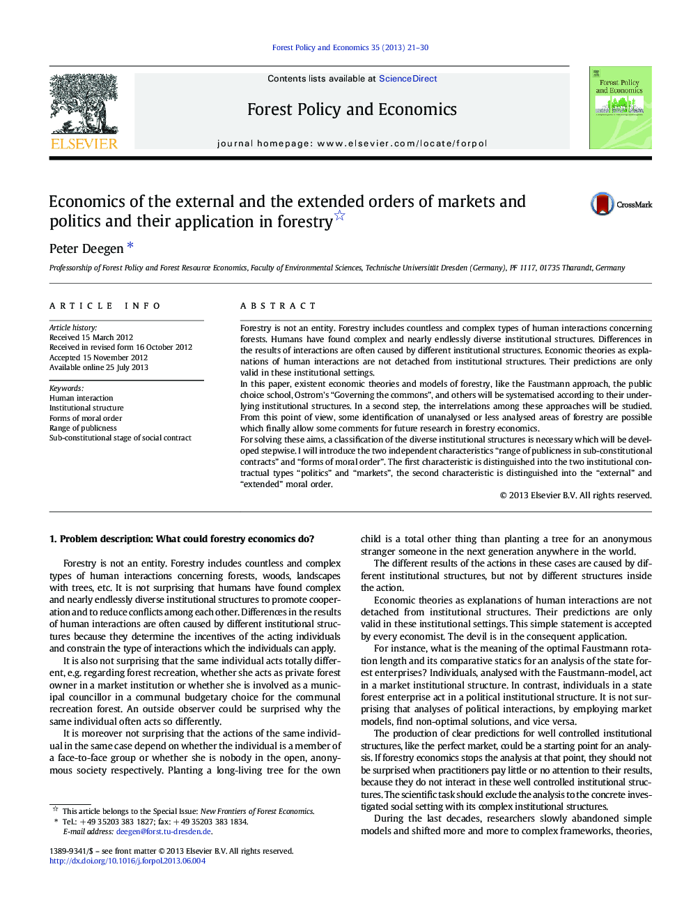 Economics of the external and the extended orders of markets and politics and their application in forestry 