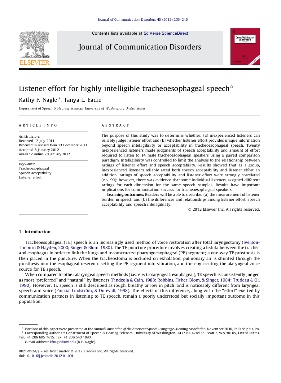 Listener effort for highly intelligible tracheoesophageal speech 