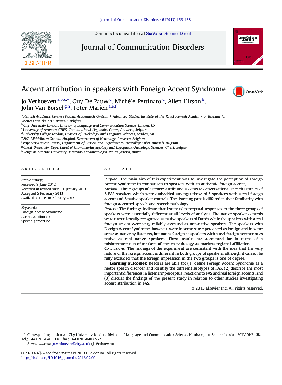 Accent attribution in speakers with Foreign Accent Syndrome