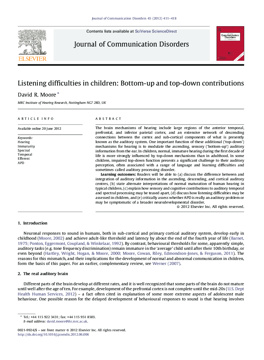 Listening difficulties in children: Bottom-up and top-down contributions