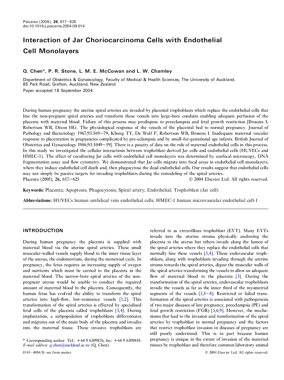 Interaction of Jar choriocarcinoma cells with endothelial cell monolayers