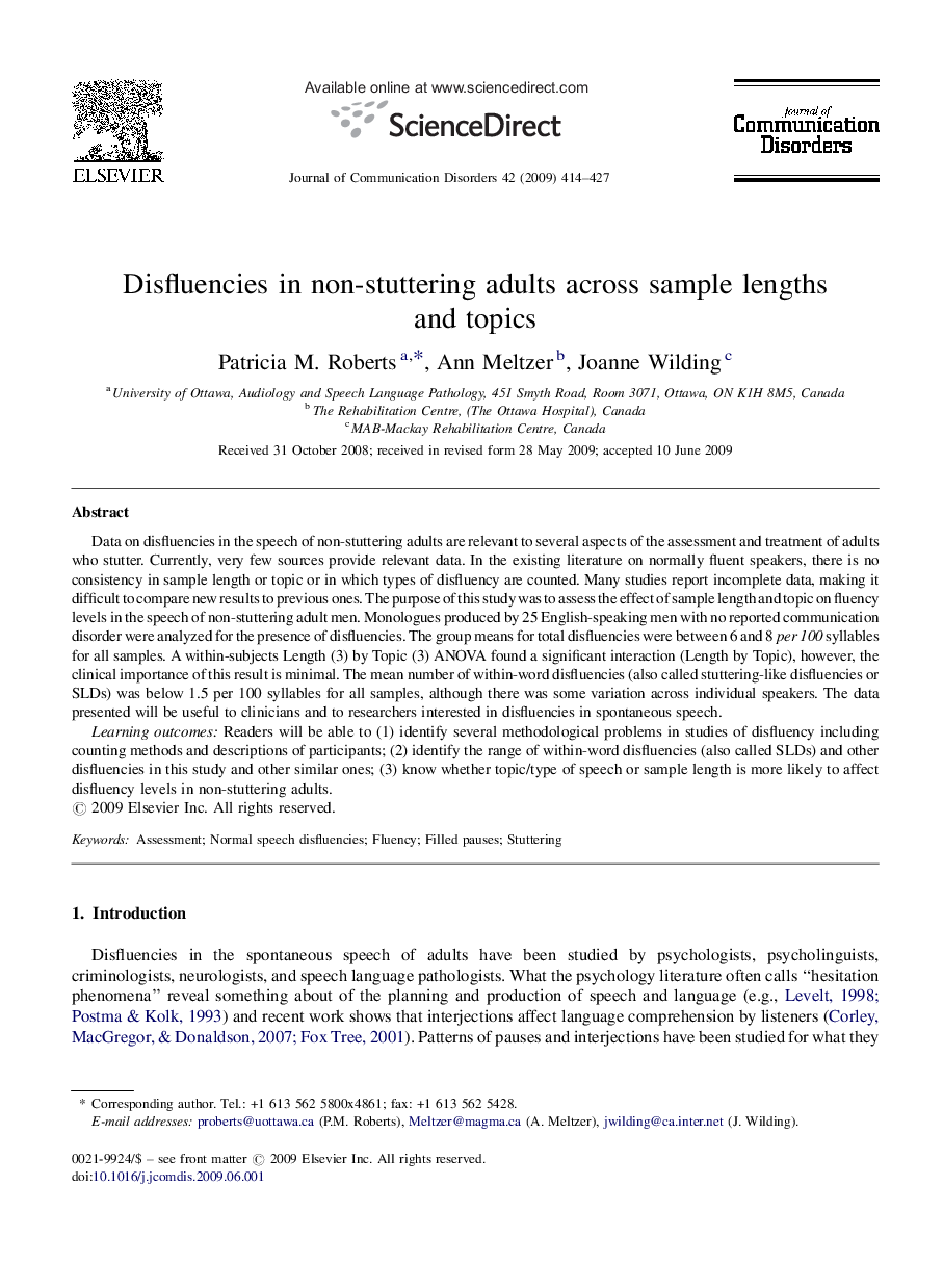 Disfluencies in non-stuttering adults across sample lengths and topics