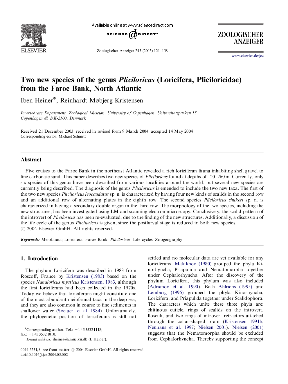 Two new species of the genus Pliciloricus (Loricifera, Pliciloricidae) from the Faroe Bank, North Atlantic