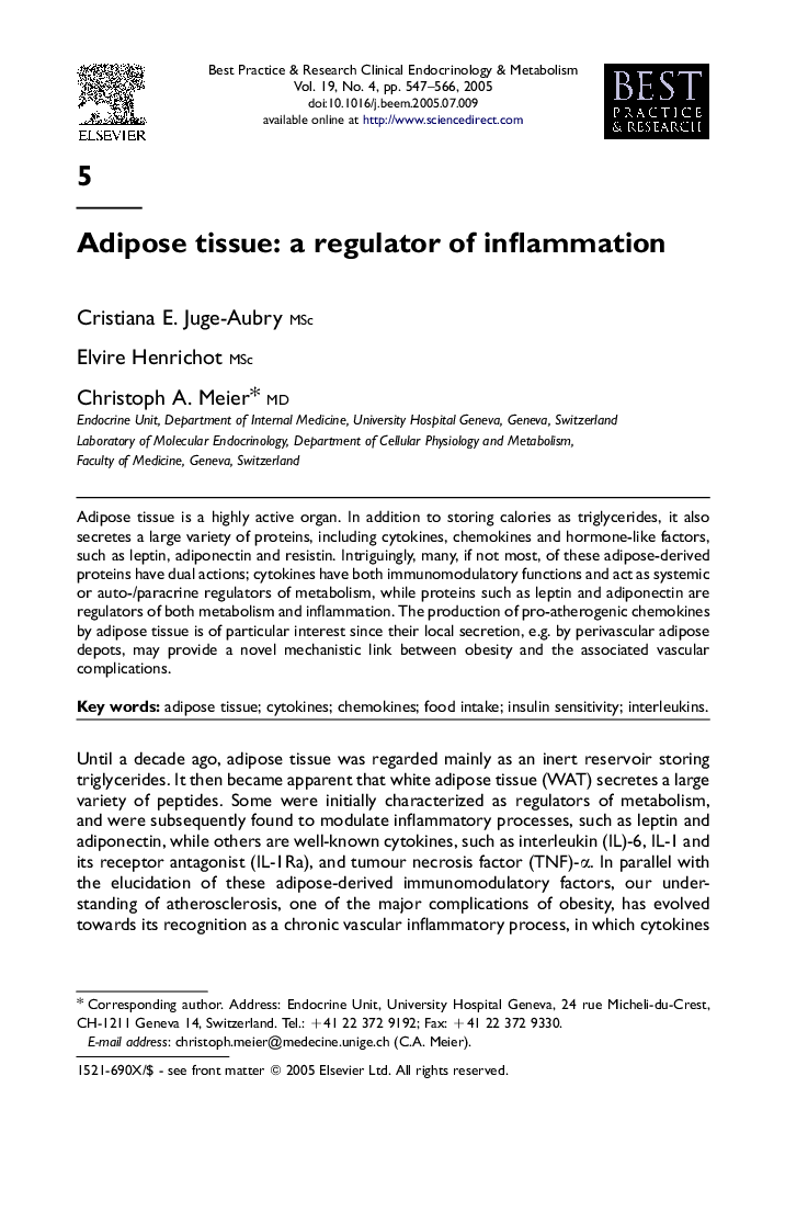 Adipose tissue: a regulator of inflammation