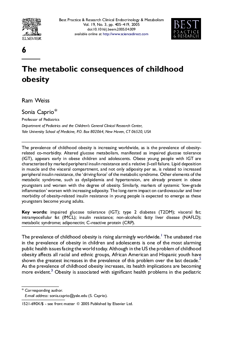 The metabolic consequences of childhood obesity