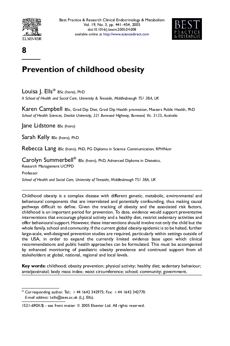 Prevention of childhood obesity