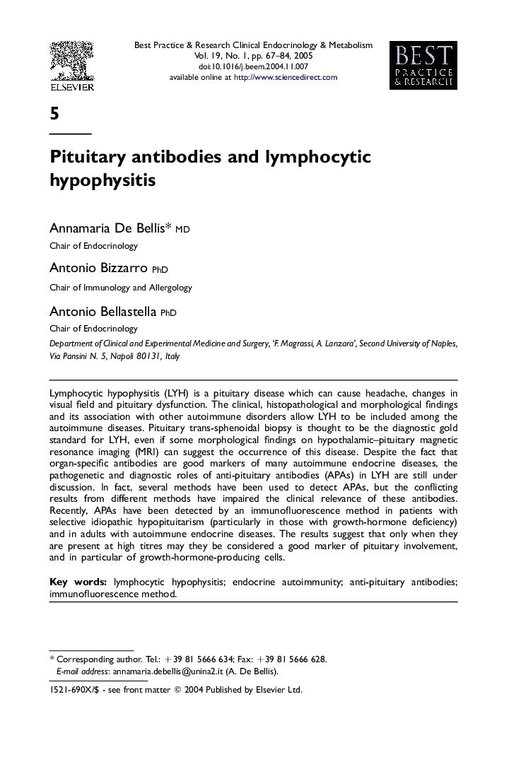 Pituitary antibodies and lymphocytic hypophysitis