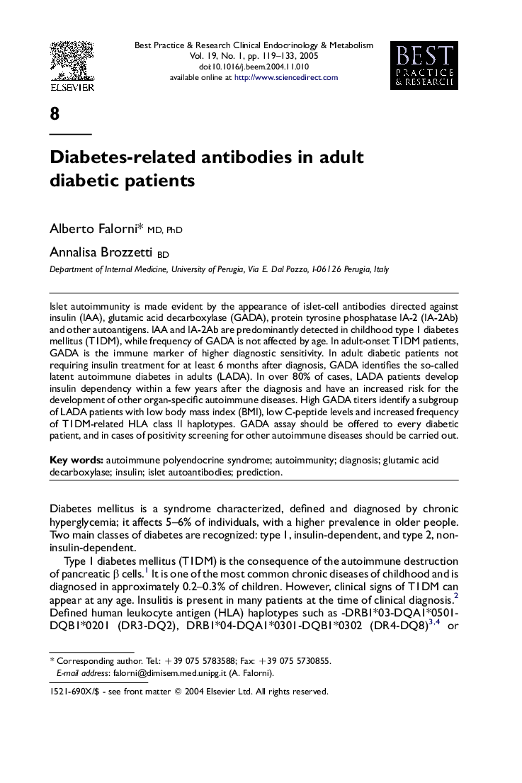 Diabetes-related antibodies in adult diabetic patients