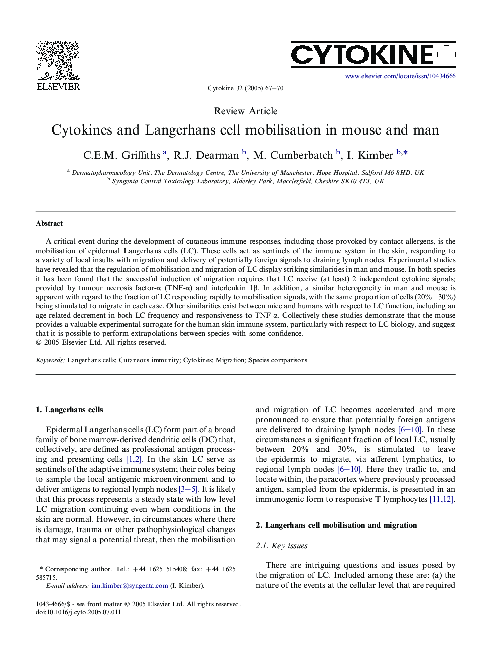 Cytokines and Langerhans cell mobilisation in mouse and man