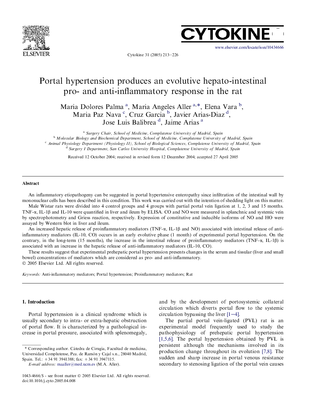 Portal hypertension produces an evolutive hepato-intestinal pro- and anti-inflammatory response in the rat