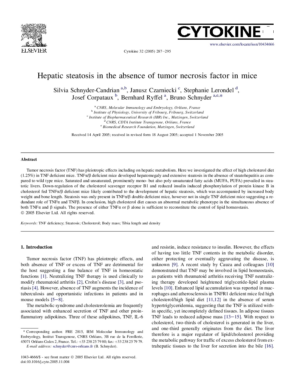 Hepatic steatosis in the absence of tumor necrosis factor in mice