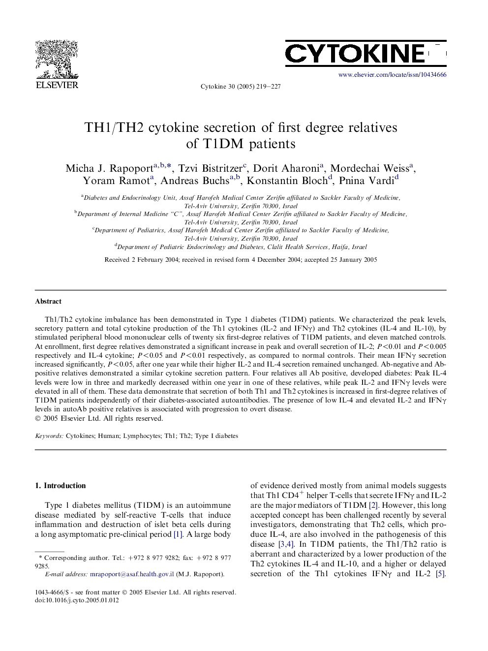 TH1/TH2 cytokine secretion of first degree relatives of T1DM patients