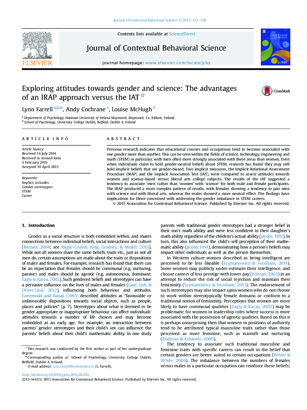 Exploring attitudes towards gender and science: The advantages of an IRAP approach versus the IAT 