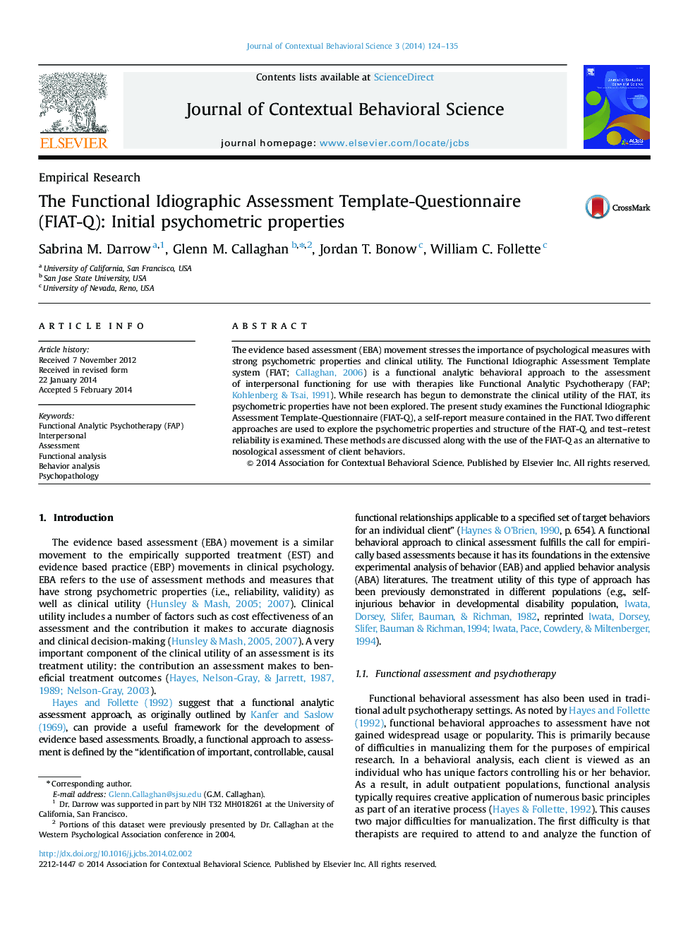 The Functional Idiographic Assessment Template-Questionnaire (FIAT-Q): Initial psychometric properties