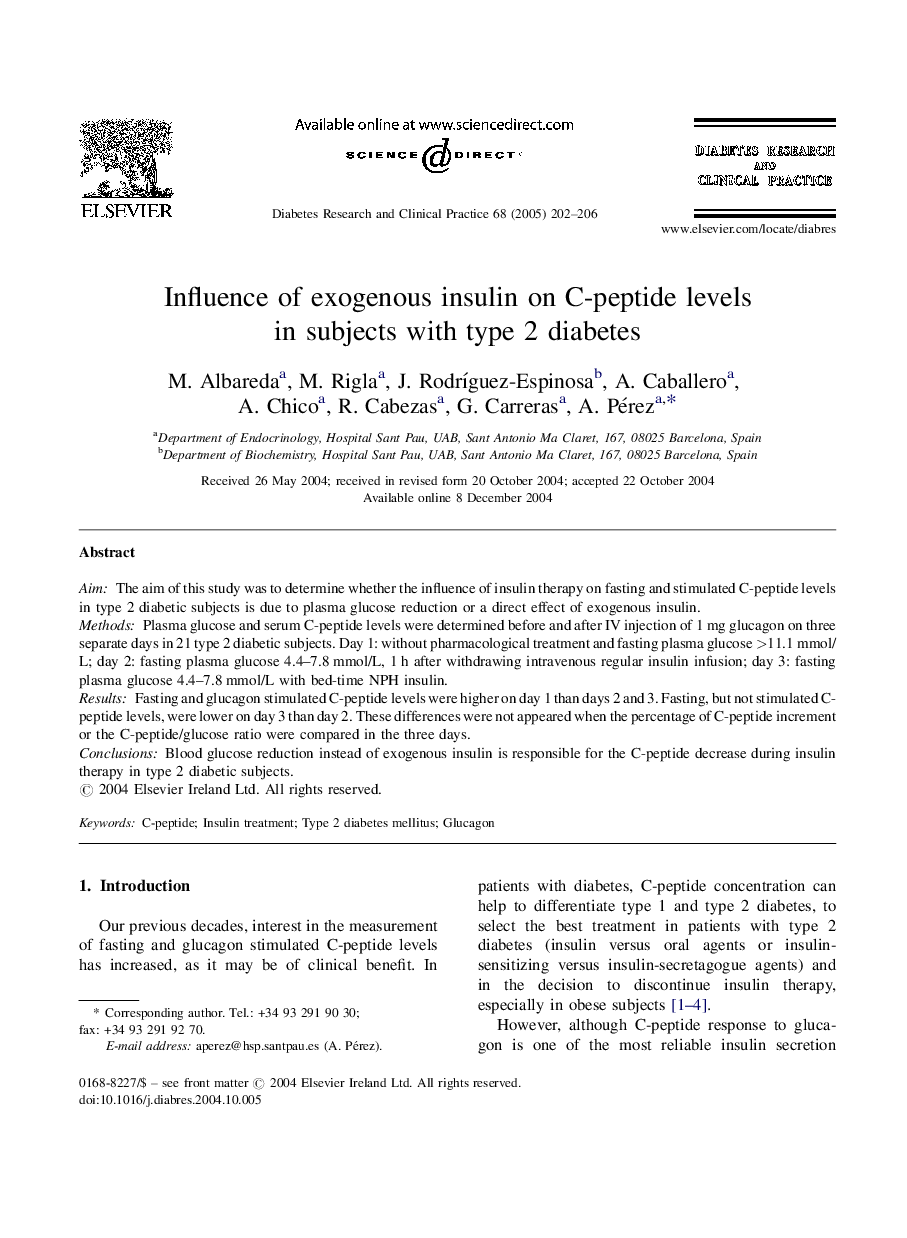 Influence of exogenous insulin on C-peptide levels in subjects with type 2 diabetes