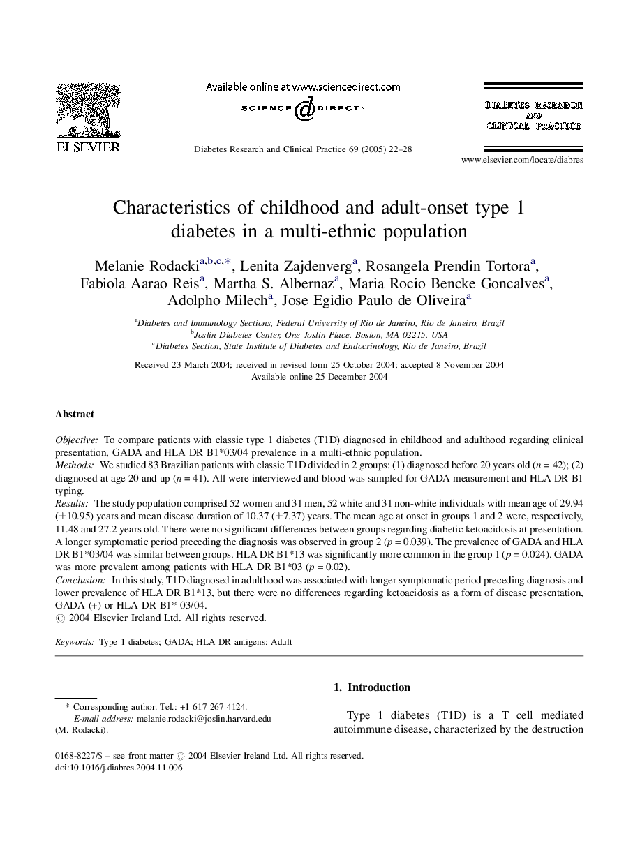 Characteristics of childhood and adult-onset type 1 diabetes in a multi-ethnic population