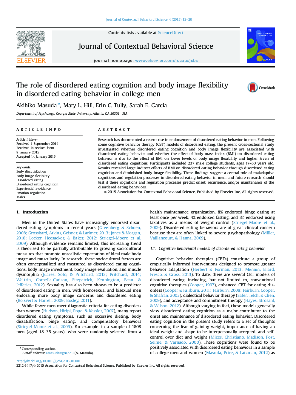 The role of disordered eating cognition and body image flexibility in disordered eating behavior in college men