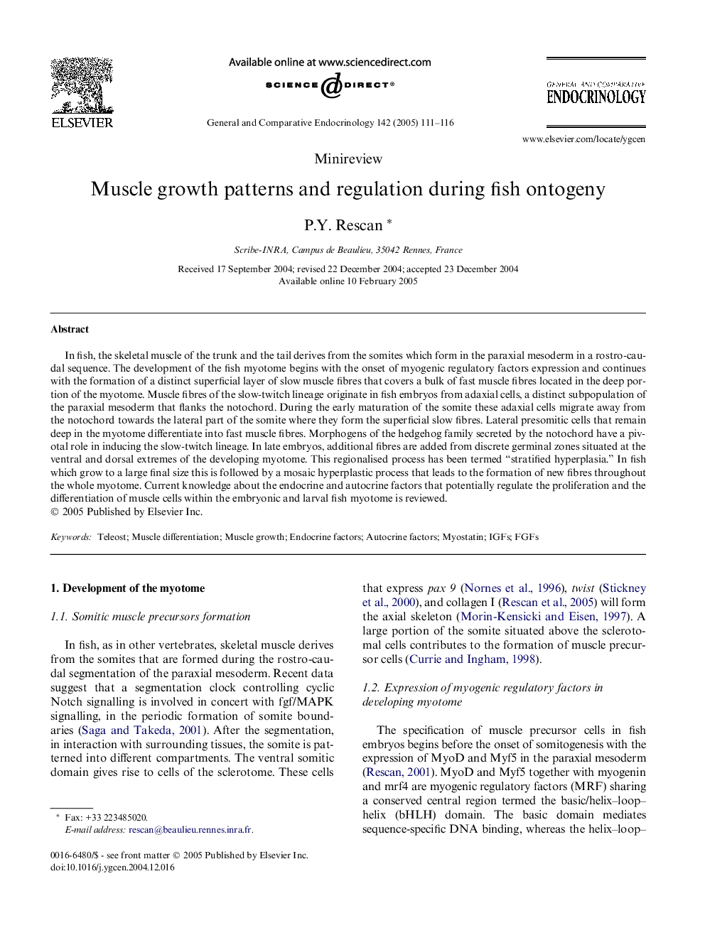 Muscle growth patterns and regulation during fish ontogeny