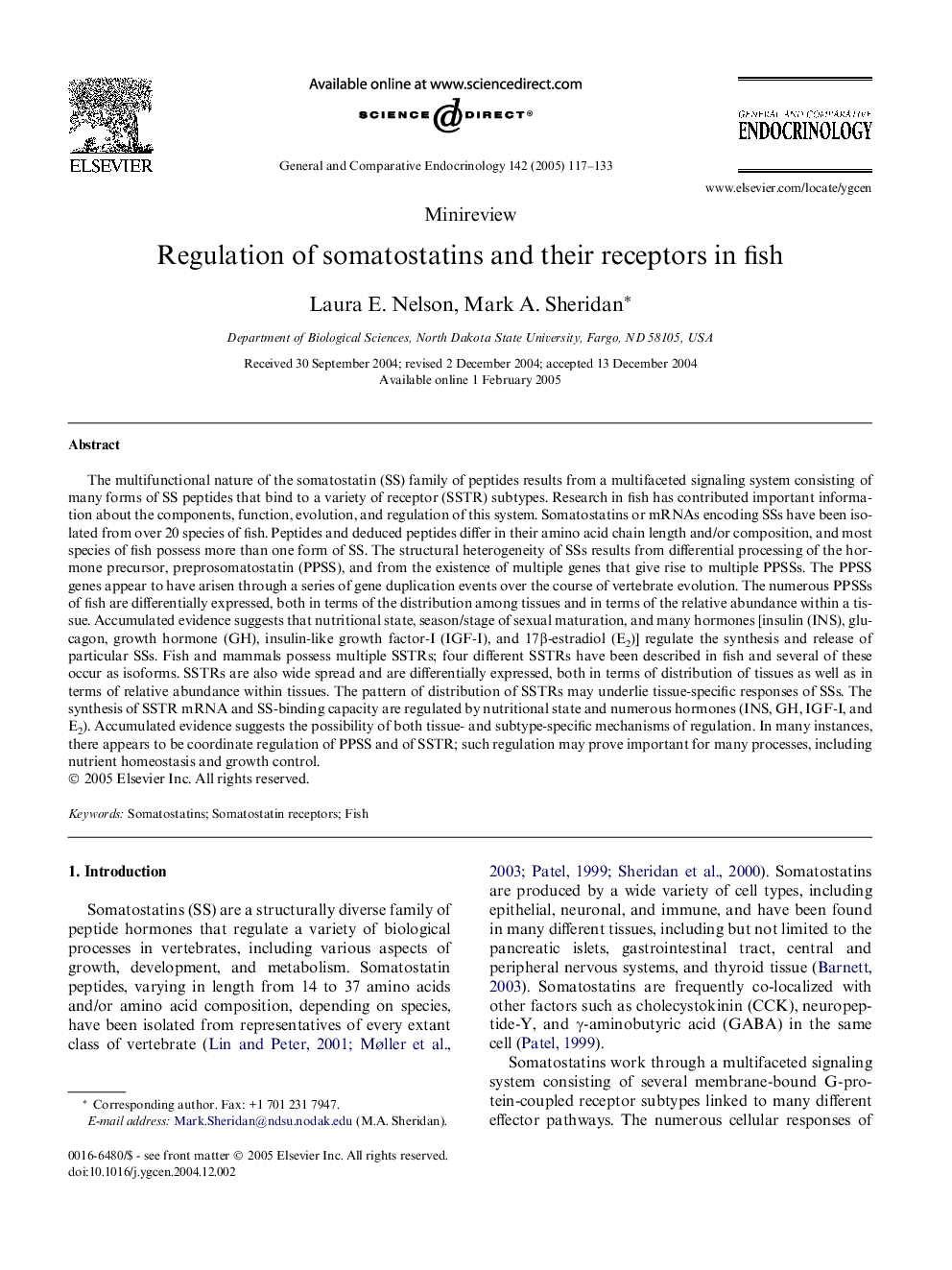 Regulation of somatostatins and their receptors in fish