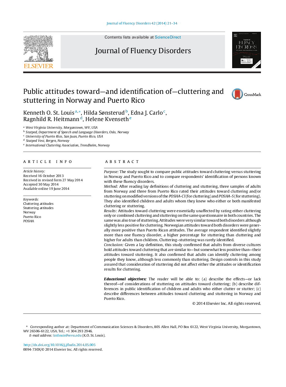 Public attitudes toward—and identification of—cluttering and stuttering in Norway and Puerto Rico