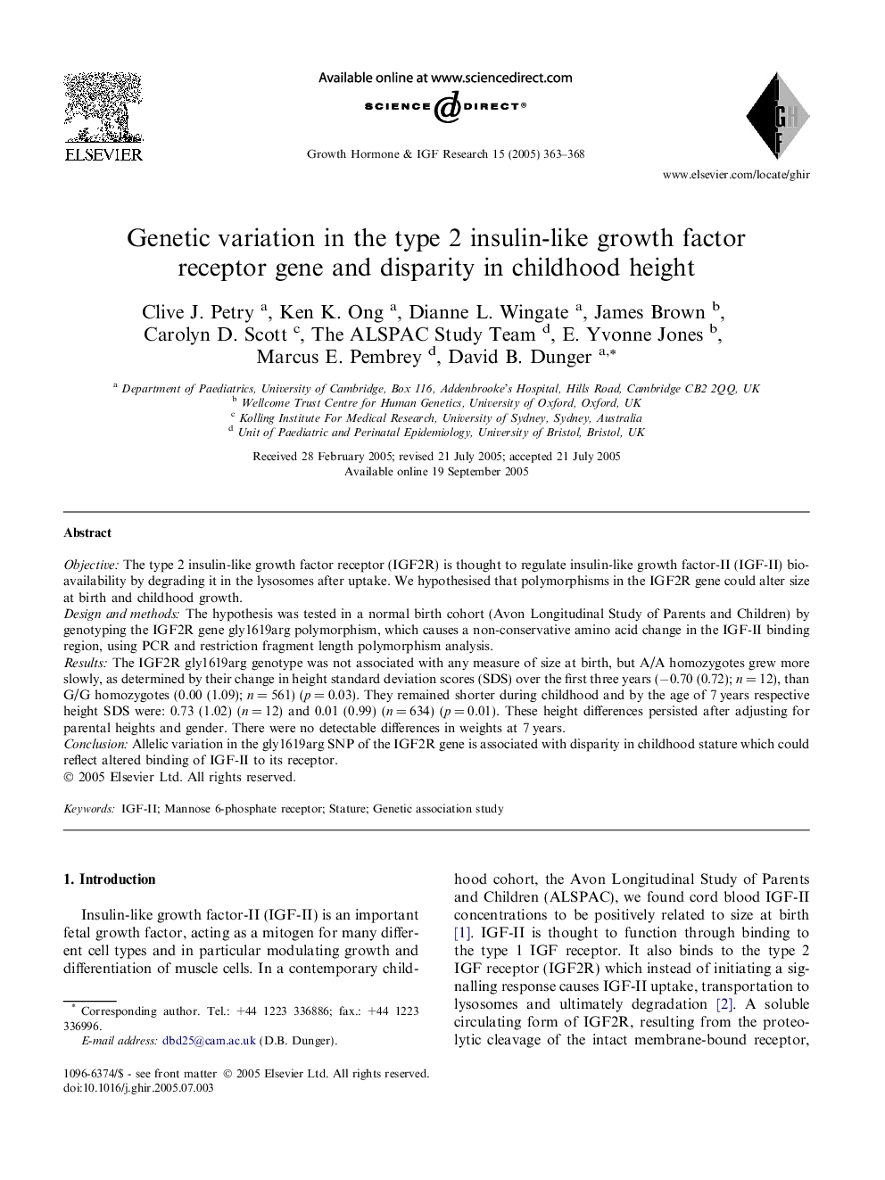 Genetic variation in the type 2 insulin-like growth factor receptor gene and disparity in childhood height