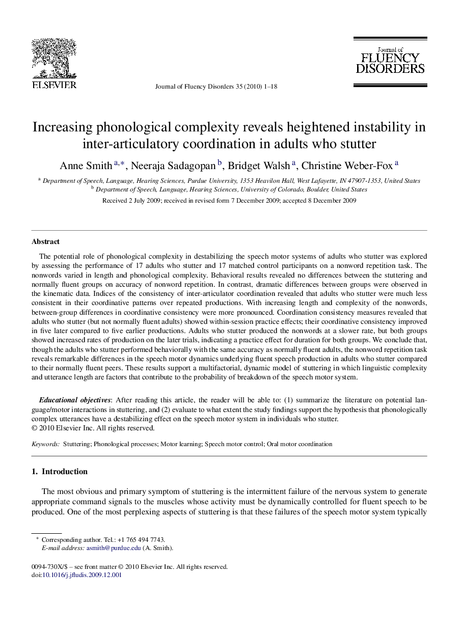 Increasing phonological complexity reveals heightened instability in inter-articulatory coordination in adults who stutter