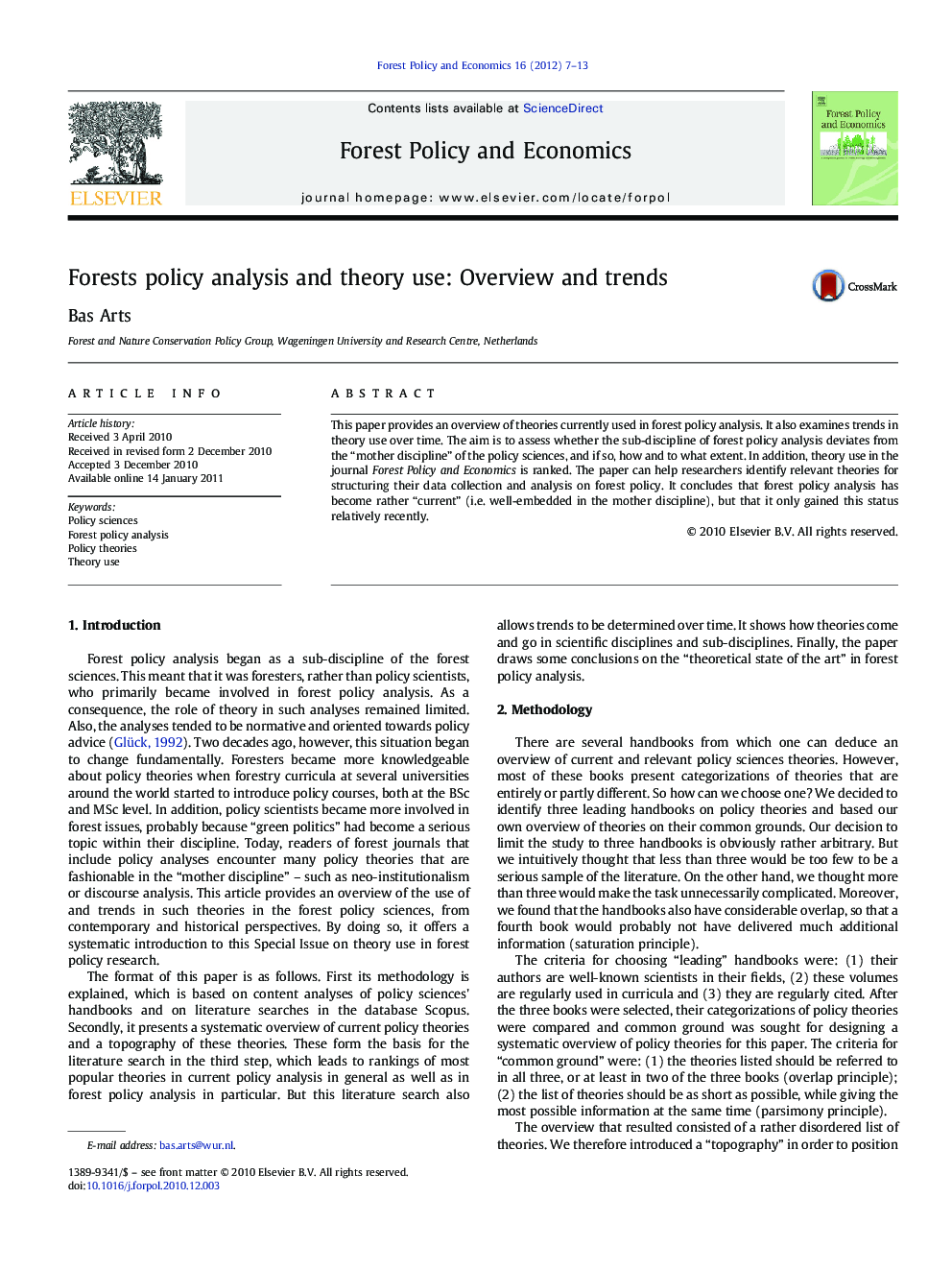 Forests policy analysis and theory use: Overview and trends
