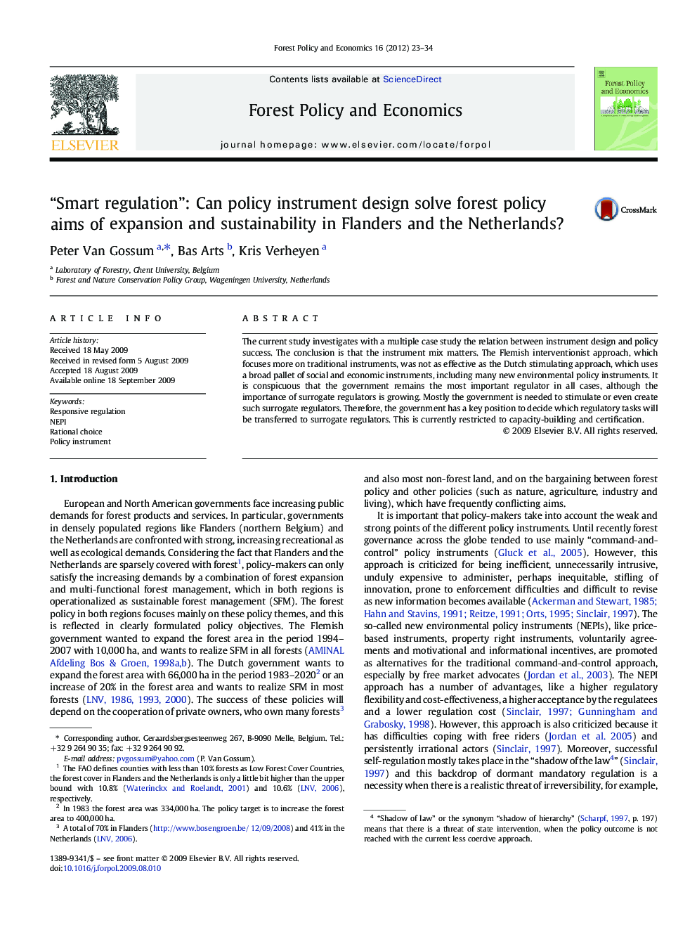 “Smart regulation”: Can policy instrument design solve forest policy aims of expansion and sustainability in Flanders and the Netherlands?