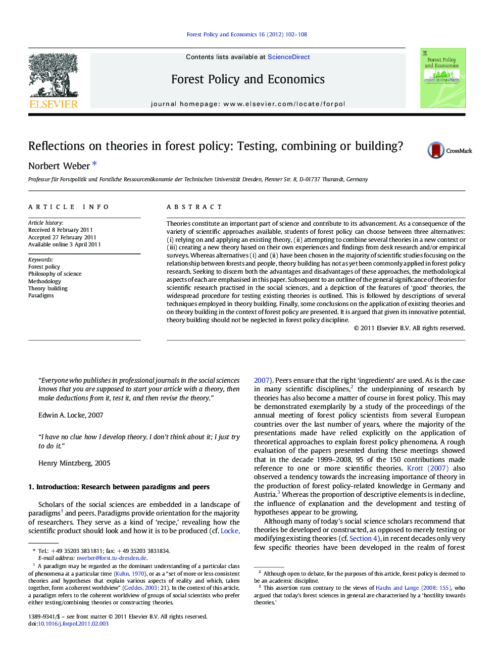 Reflections on theories in forest policy: Testing, combining or building?