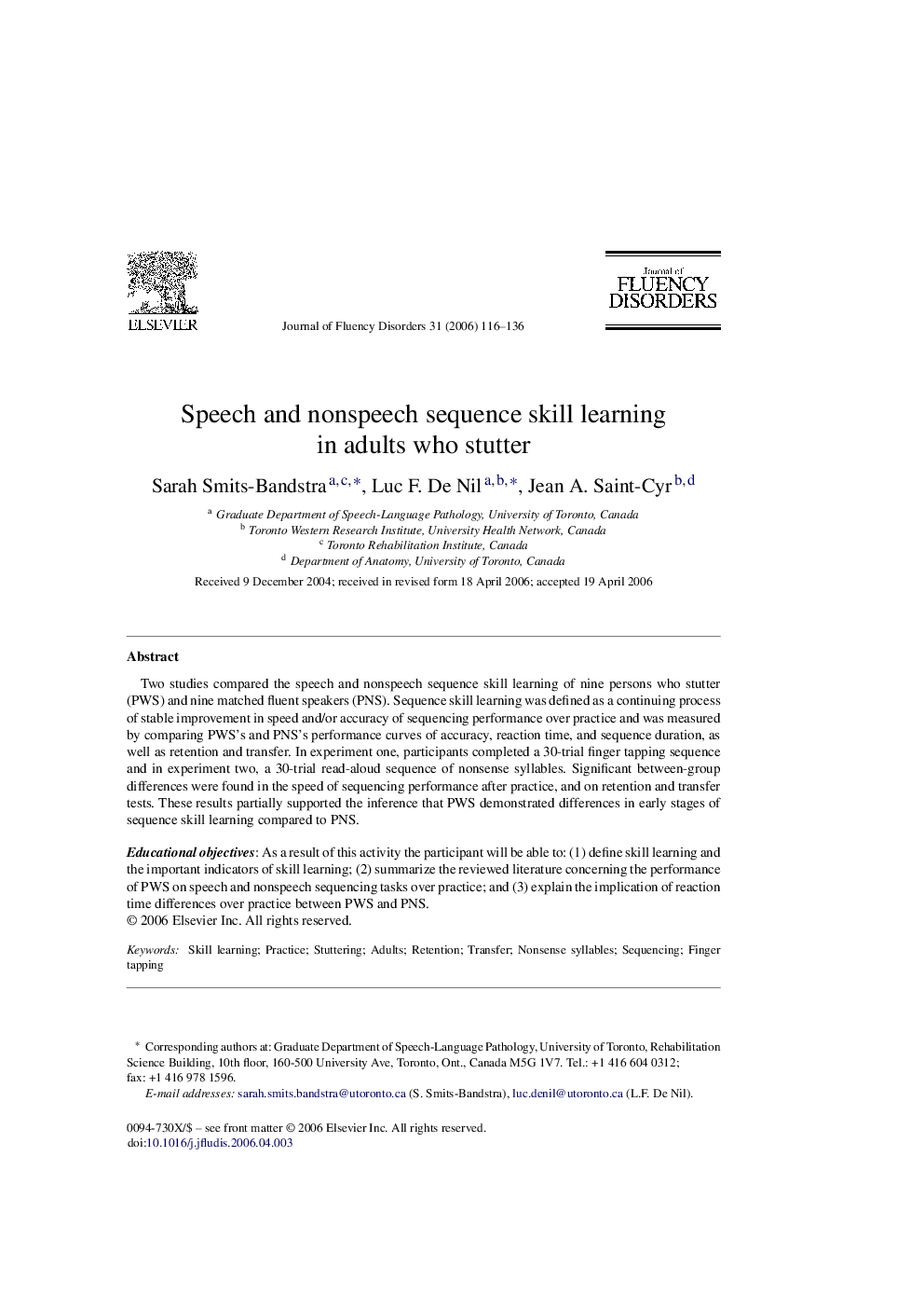 Speech and nonspeech sequence skill learning in adults who stutter
