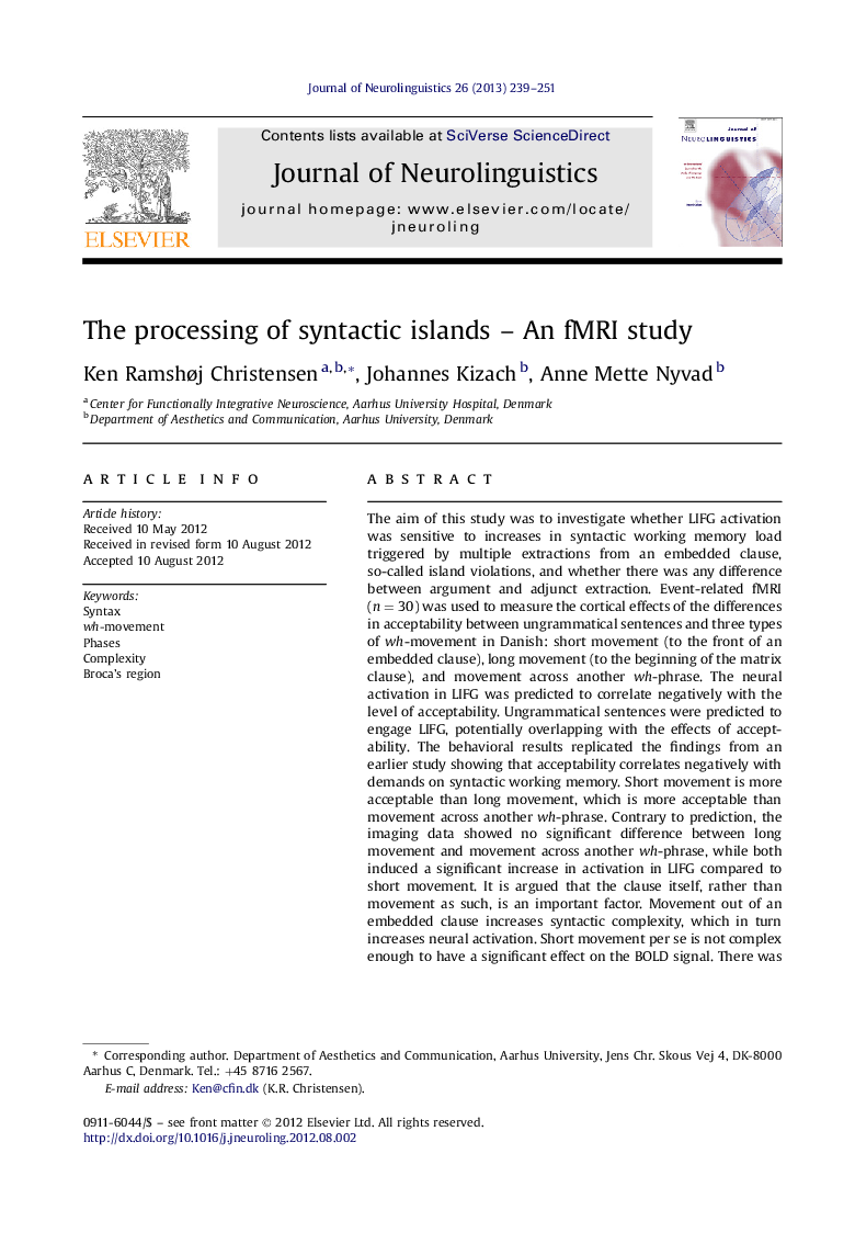 The processing of syntactic islands – An fMRI study