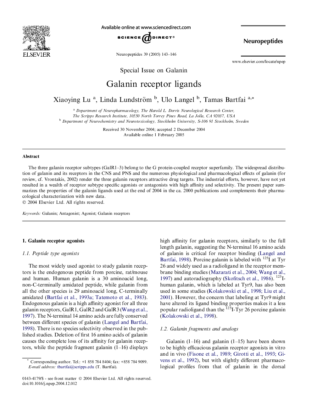 Galanin receptor ligands