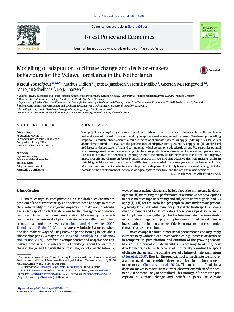 Modelling of adaptation to climate change and decision-makers behaviours for the Veluwe forest area in the Netherlands