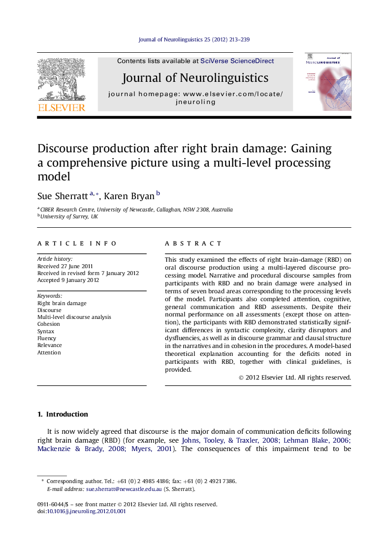 Discourse production after right brain damage: Gaining a comprehensive picture using a multi-level processing model