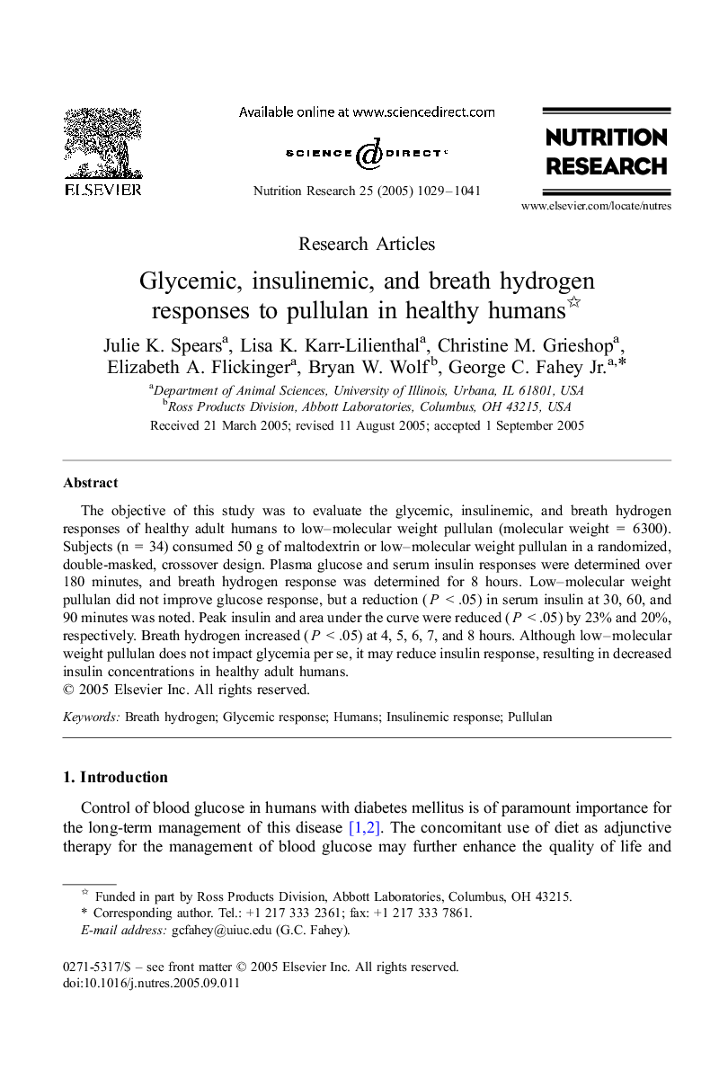 Glycemic, insulinemic, and breath hydrogen responses to pullulan in healthy humans