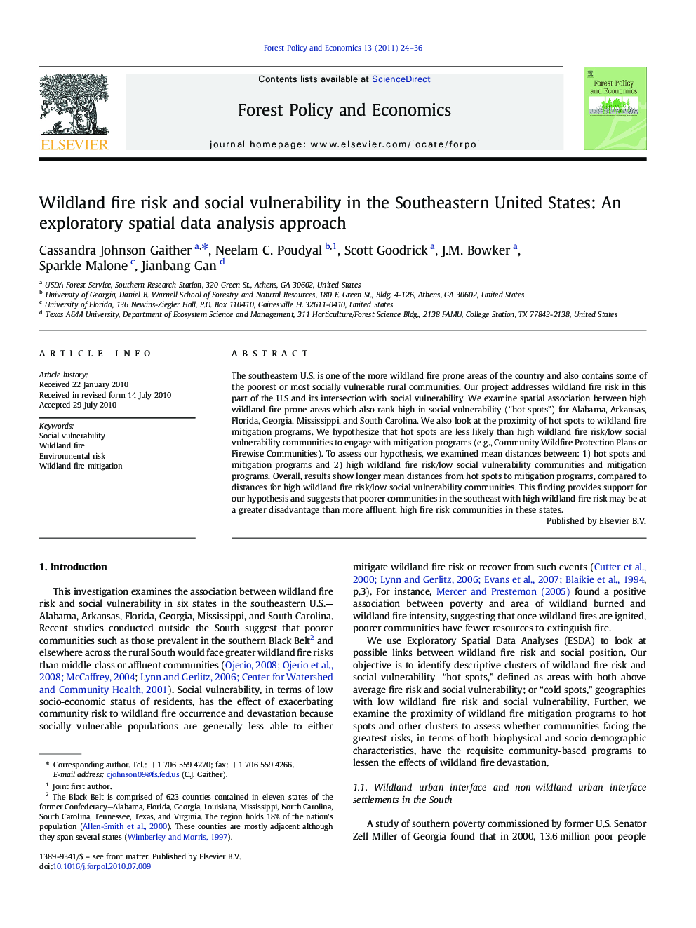 Wildland fire risk and social vulnerability in the Southeastern United States: An exploratory spatial data analysis approach