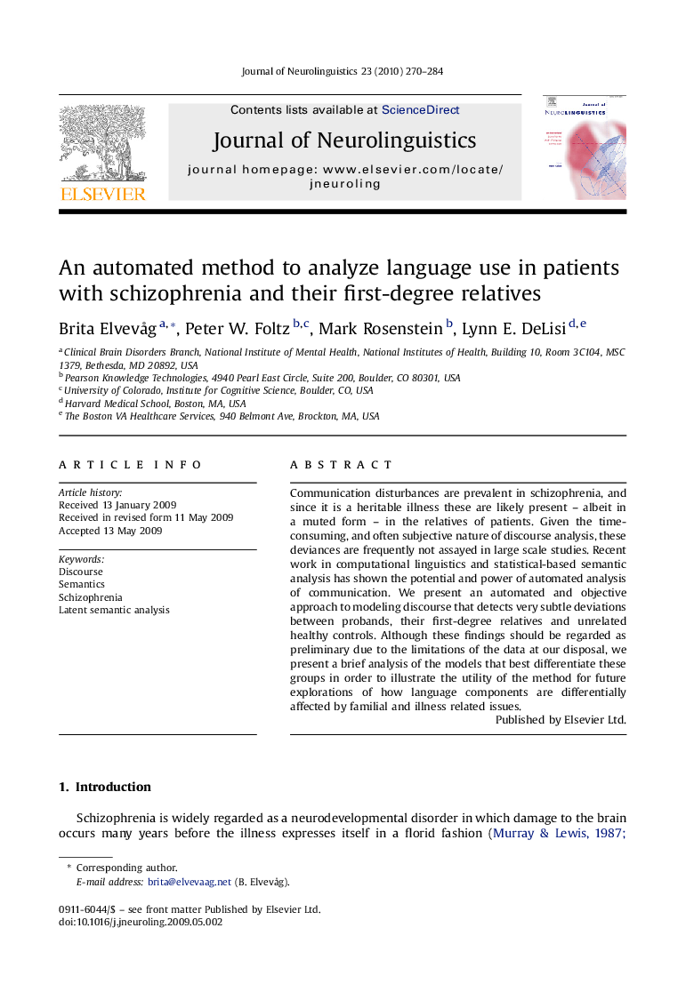 An automated method to analyze language use in patients with schizophrenia and their first-degree relatives