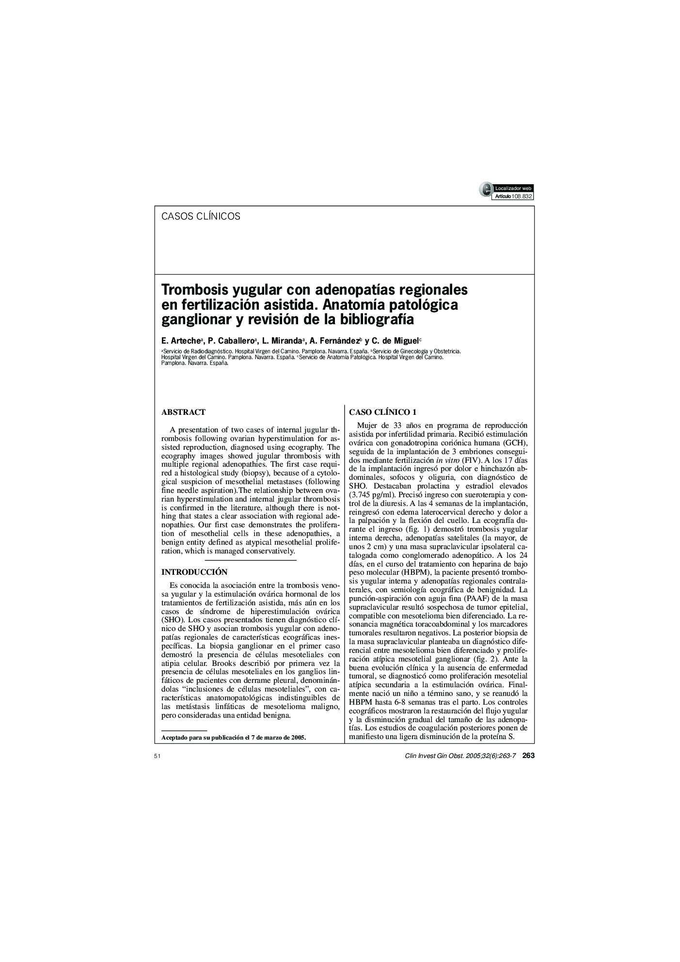 عکس صفحه اول مقاله: Trombosis yugular con adenopatÃas regionales en fertilización asistida. AnatomÃa patológica ganglionar y revisión de la bibliografÃa Trombosis yugular con adenopatÃas regionales en fertilización asistida. AnatomÃa patológica ganglionar y revisión de la bibliografÃa