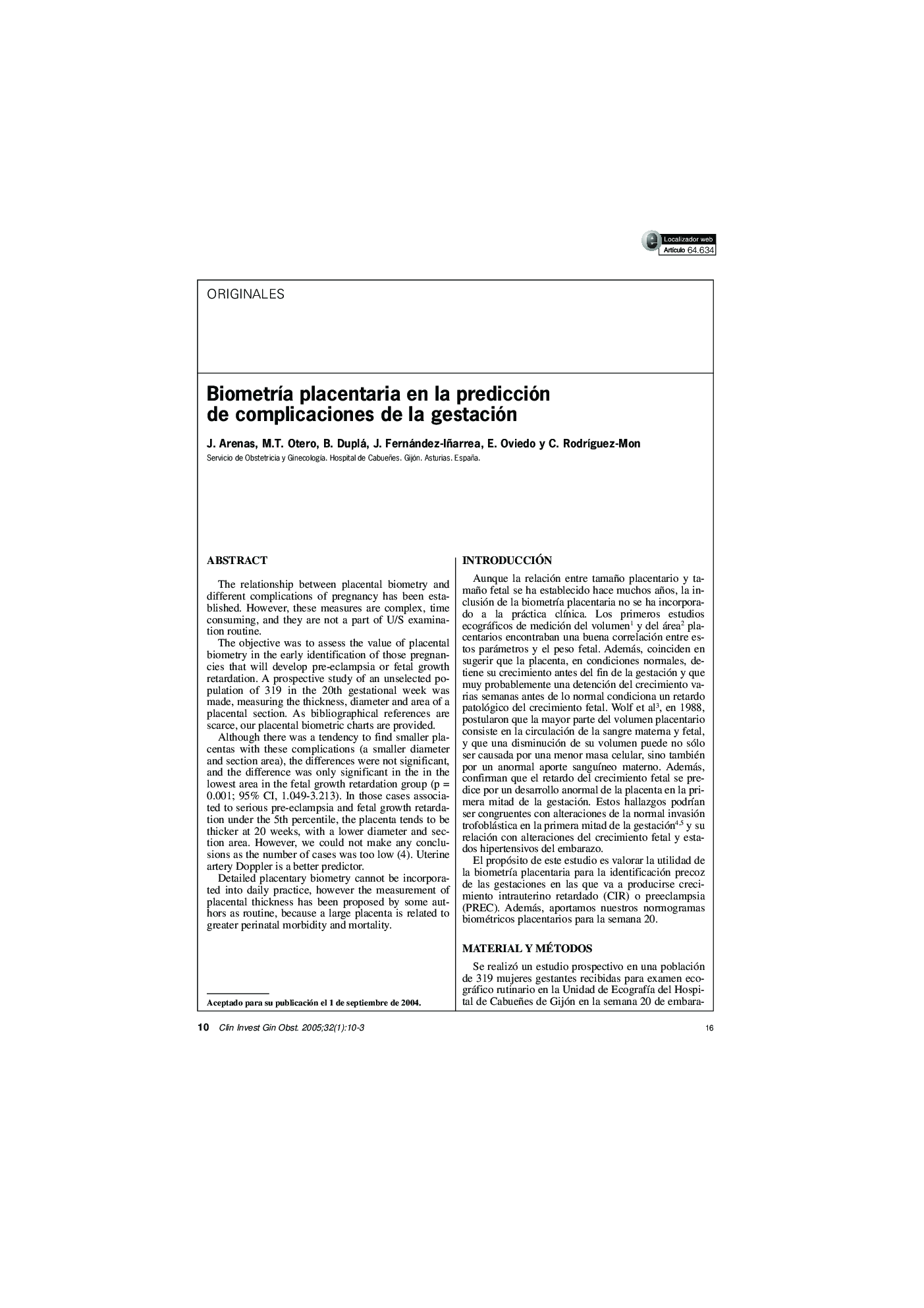 BiometrÃ­a placentaria en la predicción de complicaciones de la gestación