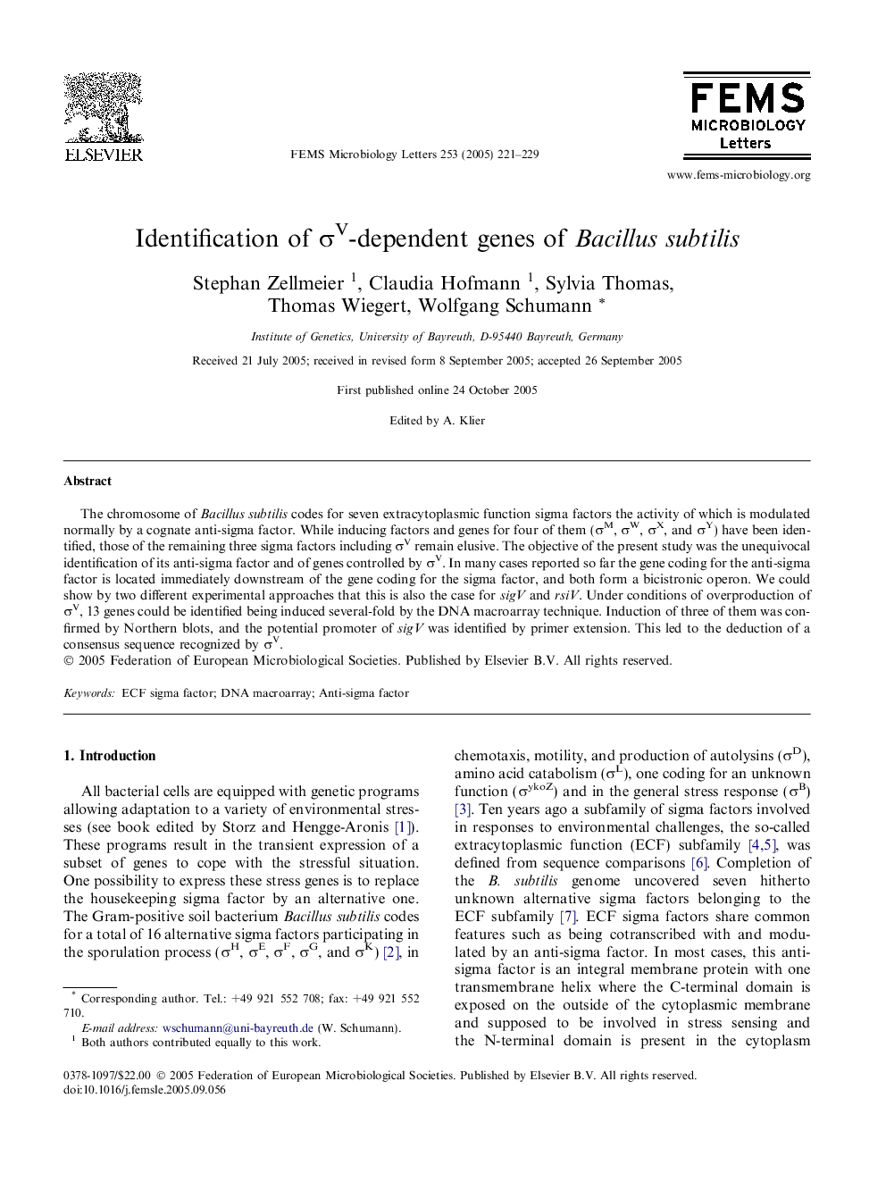 Identification of ÏV-dependent genes of Bacillus subtilis