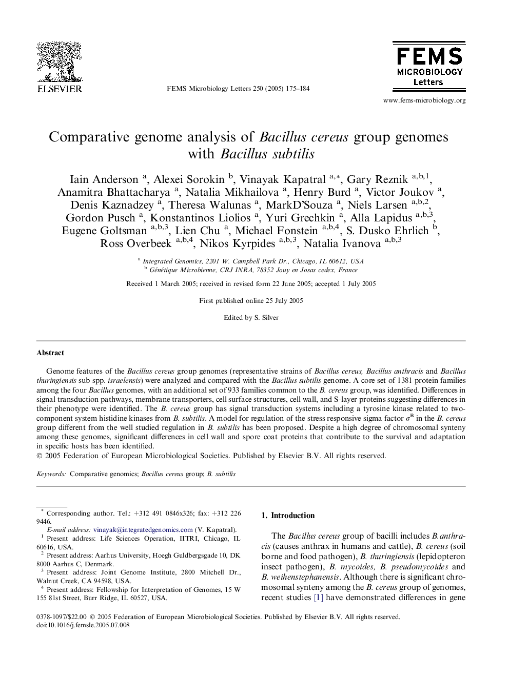 Comparative genome analysis of Bacillus cereus group genomes with Bacillus subtilis