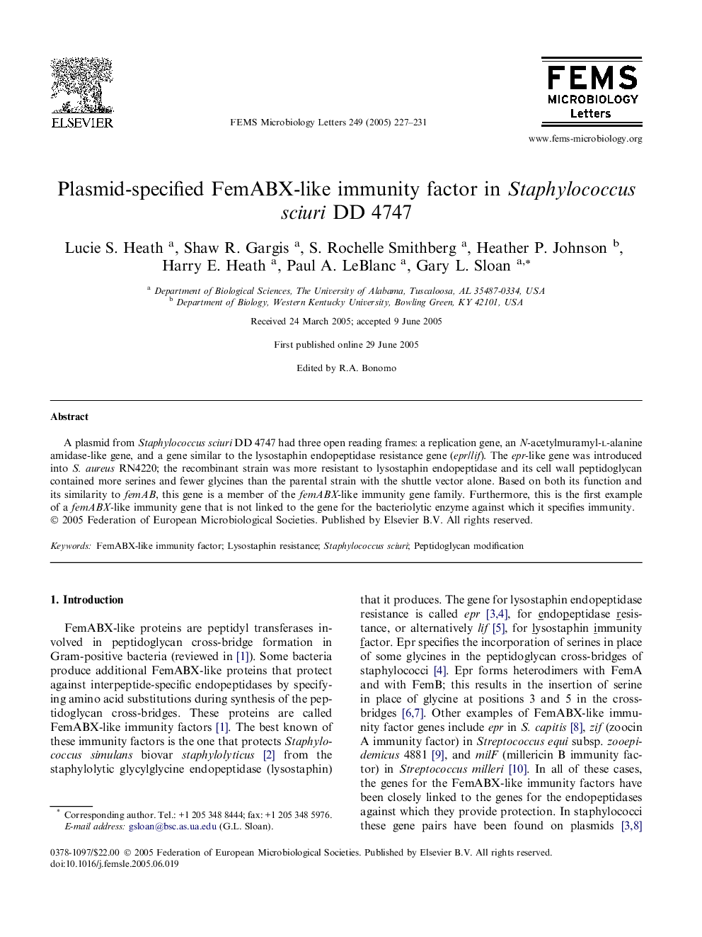 Plasmid-specified FemABX-like immunity factor in Staphylococcus sciuri DD 4747