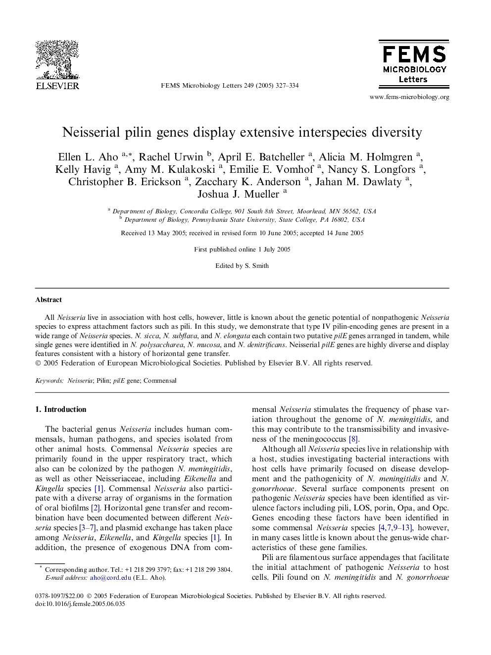 Neisserial pilin genes display extensive interspecies diversity