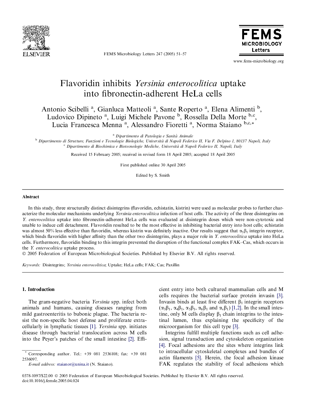 Flavoridin inhibits Yersinia enterocolitica uptake into fibronectin-adherent HeLa cells