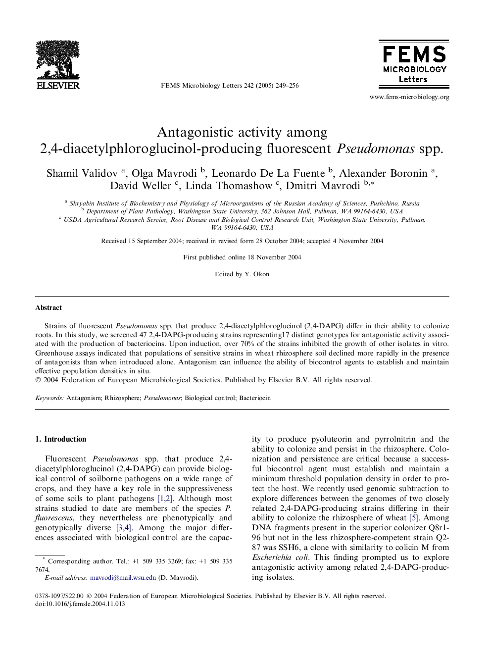 Antagonistic activity among 2,4-diacetylphloroglucinol-producing fluorescent Pseudomonas spp.